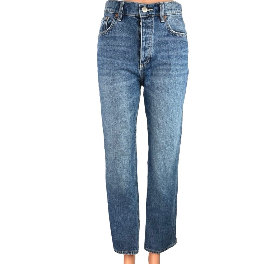 Zara Blue Medium Wash High Rise Ankle Faded Straight Leg Denim Jeans Size 2